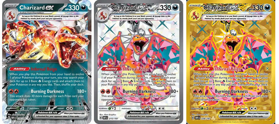 3 of the Charizard ex cards from Obsidian Flames