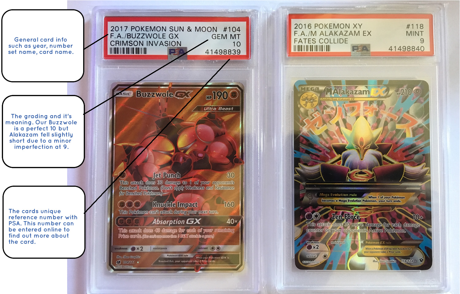 Examples of Graded Pokemon Cards and what the PSA info means.
